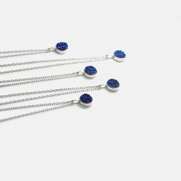 Druse Drusy Pendant Necklace Silver Jewelry Accessories Women blue