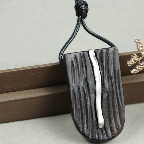 Ebony Silver Pendant Long Necklace Handmade Jewelry Accessories Gifts For Women Men