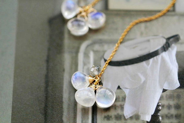 Elegant 21K Gold Plated Moonstone Drop Earring June Birthstone Threader Earrings For Women Chic