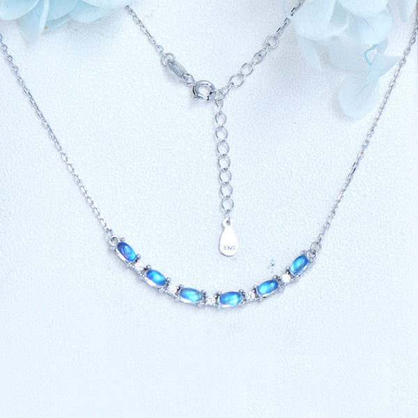 Elegant Womens Smile Bar Silver Moonstone Pendant Necklace June Birthstone Jewelry Gift