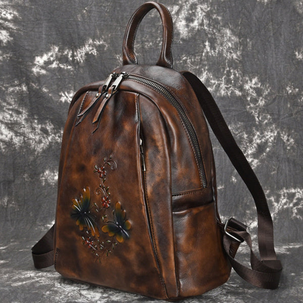 Elegant Womens Vintage Leather Backpack Bags Bookbag Purse for Women Brown