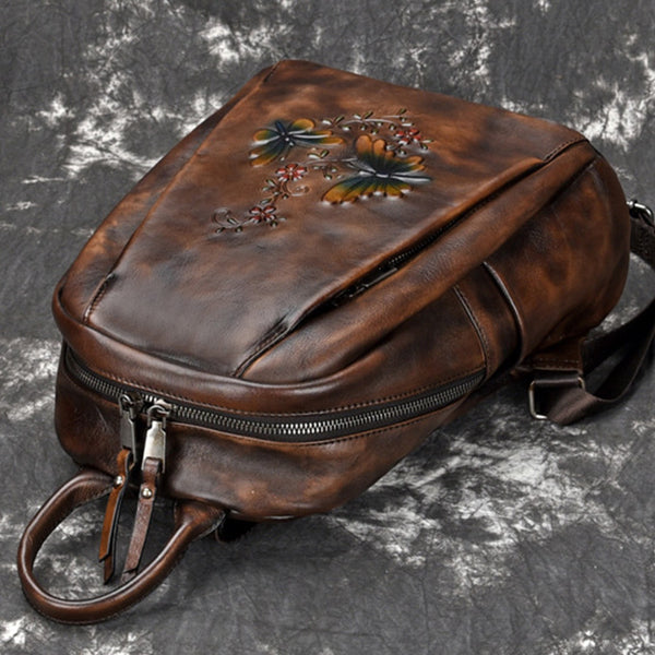 Elegant Womens Vintage Leather Backpack Bags Bookbag Purse for Women Cowhide