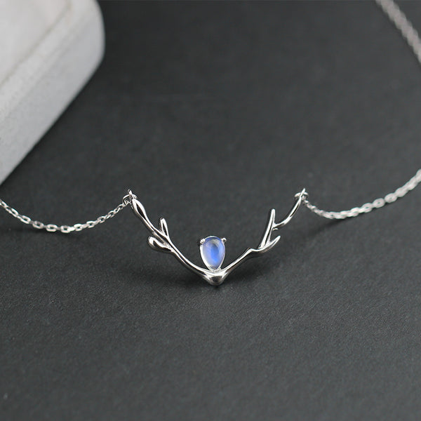 Elk Moonstone Pendant Necklace Silver Jewelry Accessories Gifts Women JUNE BIRTHSTONE