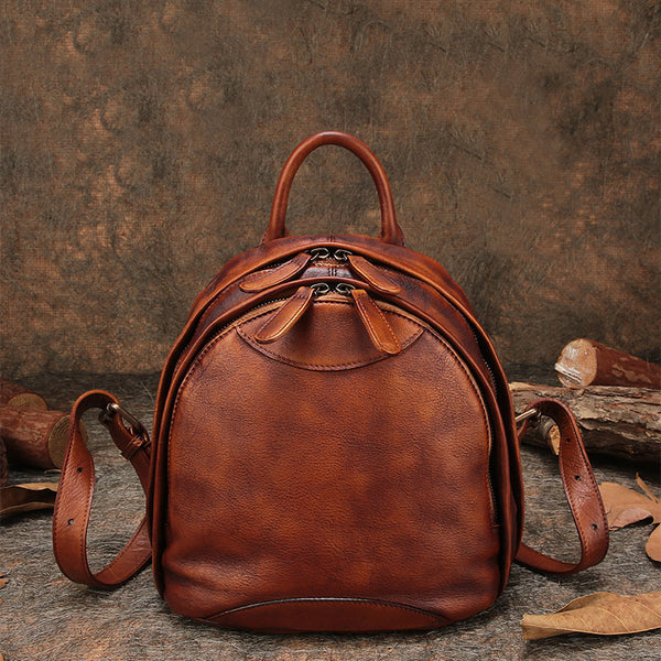 Fahsion Womens Brown Leather Backpack Purse Small Book Bag Purse beautiful