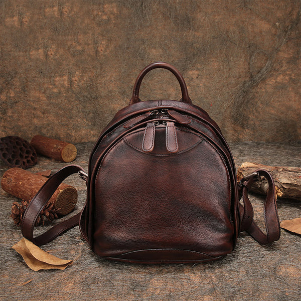 Fahsion Womens Brown Leather Backpack Purse Small Book Bag Purse cool