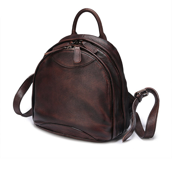 Fahsion Womens Brown Leather Backpack Purse