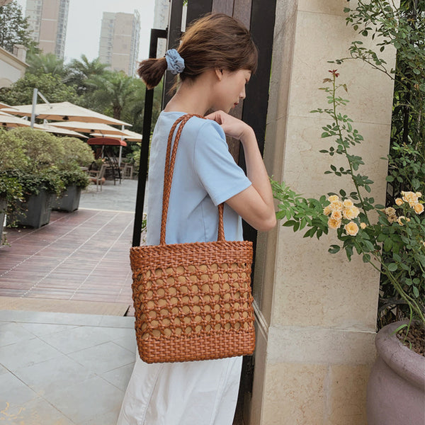 Fashion Ladies Woven Leather Handbags Shoulder Tote Bag For Women