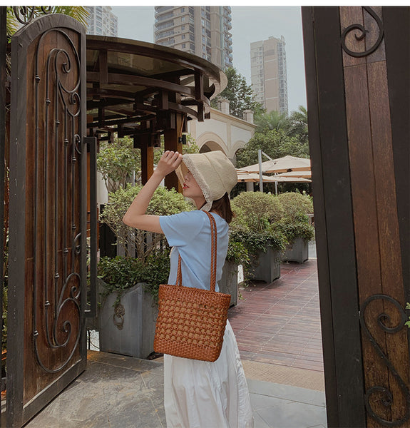 Fashion Ladies Woven Leather Handbags Shoulder Tote Bag Chic