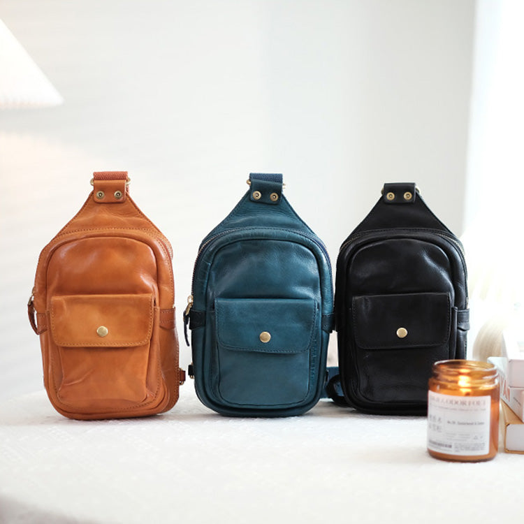 cross shoulder backpack leather Small Genuine Leather Chest Bag Sling Backpack For Ladies – igemstonejewelry