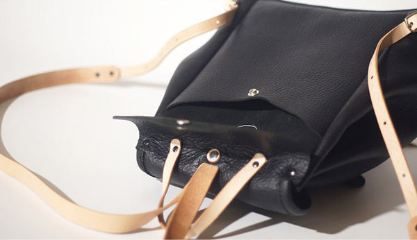 Fashion Womens Black Leather Backpack Bag Purse School Backpacks for Women Handmade