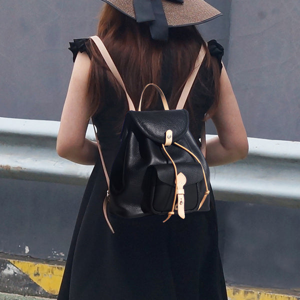 Fashion Womens Black Leather Backpack Bag Purse 