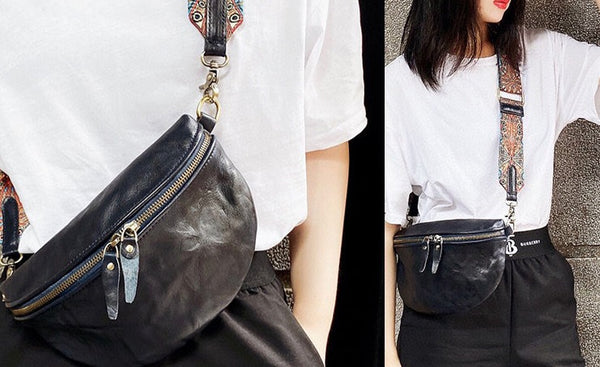 Fashion Womens Chest Bag Crossbody Leather Sling Bag For Women Black