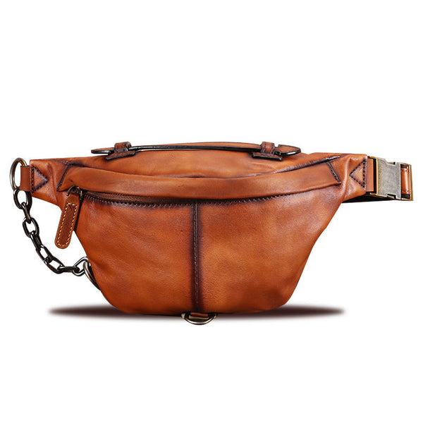 Fashion Womens Leather Chest Bag Sling Pack For Women Brown