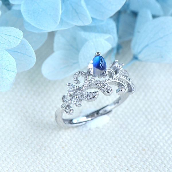 Female Blue Moonstone Engagement Ring White Gold Plated Sterling Silver Moonstone Ring For Women Best