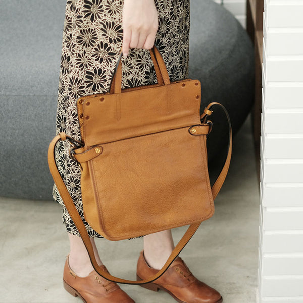 Foldable Women's Genuine Leather Crossbody Tote Handbags For Women