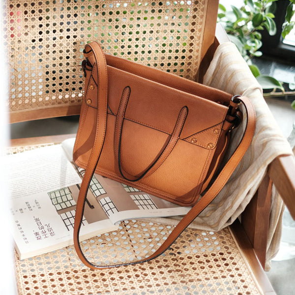 Foldable Women's Genuine Leather Crossbody Tote Handbags For Women Brown