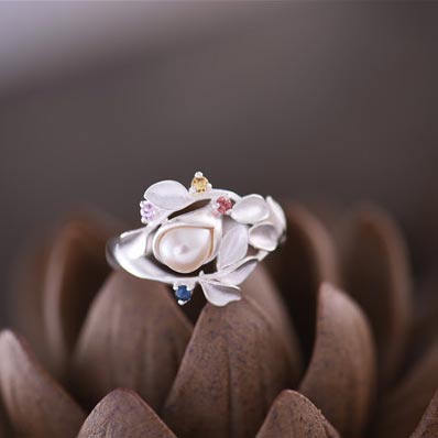Freshwater Pearl Silver Ring june Birthstone charm jewelry