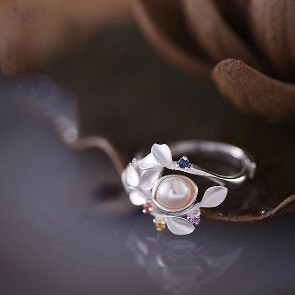 Freshwater Pearl Silver Ring june Birthstone naturl gemstone jewelry