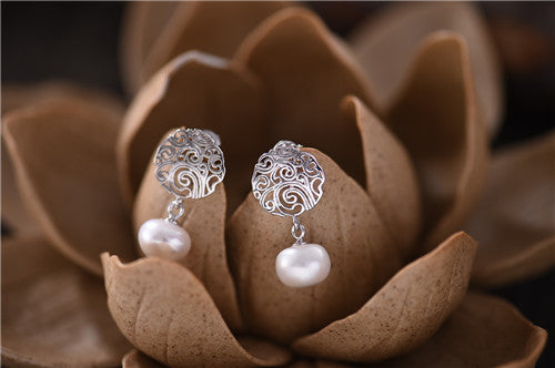 Freshwater Pearl Stud Earrings Sterling Silver Handmade Gemstone Jewelry Accessories Gift Women chic