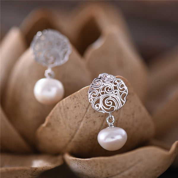 Freshwater Pearl Stud Earrings Sterling Silver Handmade Gemstone Jewelry Accessories Gift Women