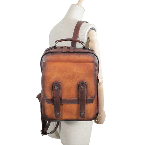 Funky Brown Leather Womens Backpack Bag Purse Cool Backpacks for Women Cowhide