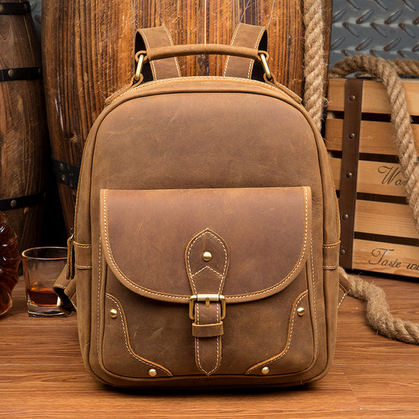 Funky Ladies Small Brown Leather Backpack Bag Bookbag Purse for Women