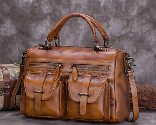 Funky Women's Genuine Leather Handbags Leather Crossbody Purse For Women Brown