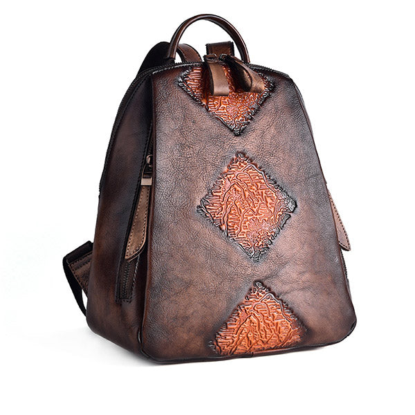 Funky Womens Brown Leather Backpack Handbags Purse Vintage Backpacks for Women Brown