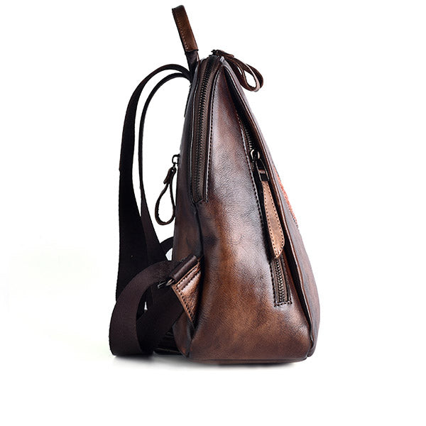 Funky Womens Brown Leather Backpack Handbags Purse Vintage Backpacks for Women Chic