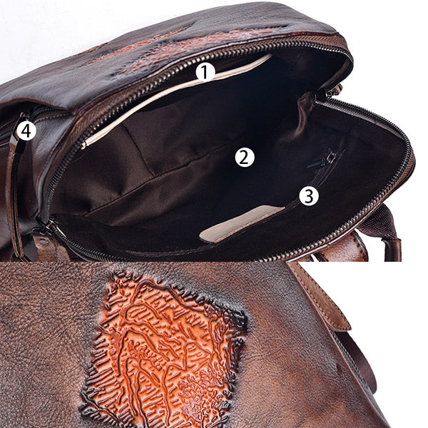 Funky Womens Brown Leather Backpack Handbags Purse Vintage Backpacks for Women Details