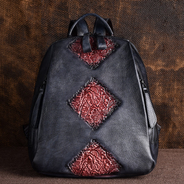 Funky Womens Brown Leather Backpack Handbags Purse Vintage Backpacks for Women Handmade