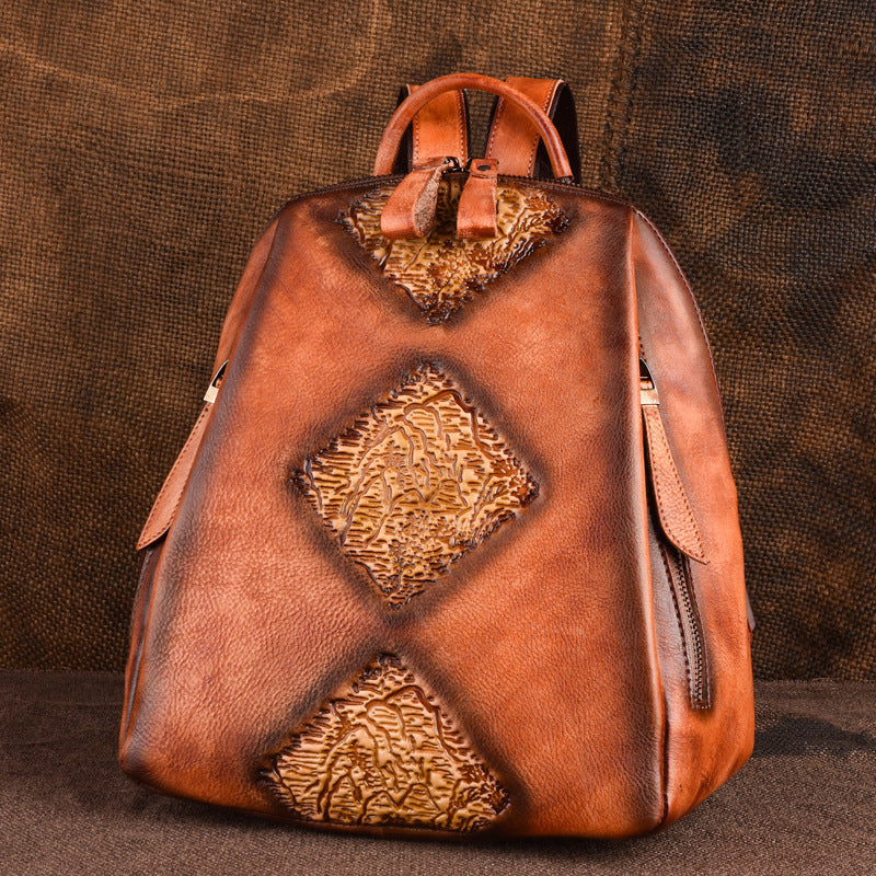 Unique Womens Boho Leather Backpack Purse Brown Leather Backpack