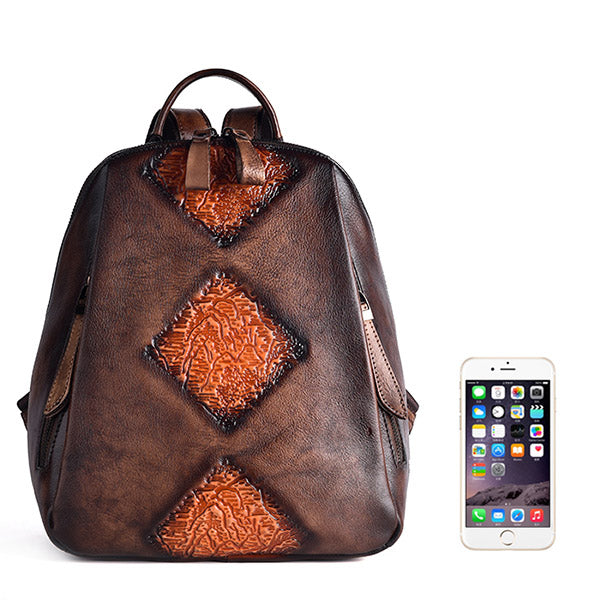 Funky Womens Brown Leather Backpack Handbags Purse Vintage Backpacks for Women Original