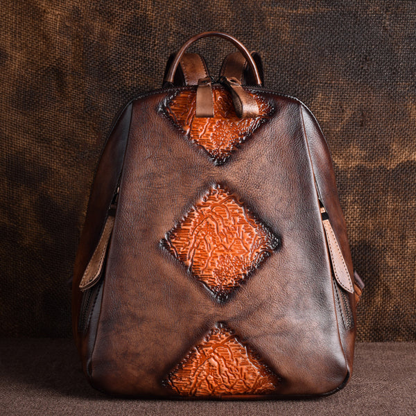 Funky Womens Brown Leather Backpack Handbags Purse Vintage Backpacks for Women fashion