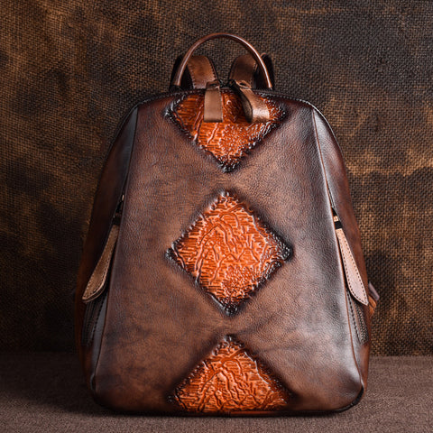 Funky Womens Brown Leather Backpack Handbags Purse Vintage Backpacks for Women fashion large