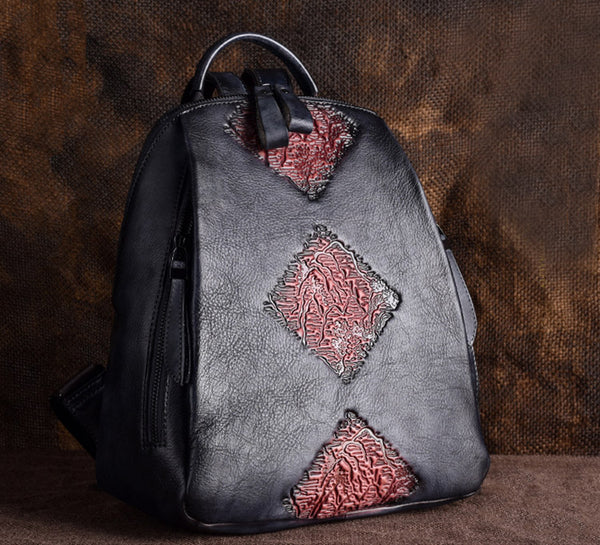 Funky Womens Brown Leather Backpack Handbags Purse Vintage Backpacks for Women work bag