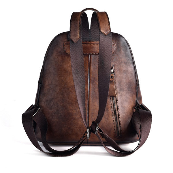 Funky Womens Brown Leather Backpack Handbags Purse Vintage Backpacks for Women