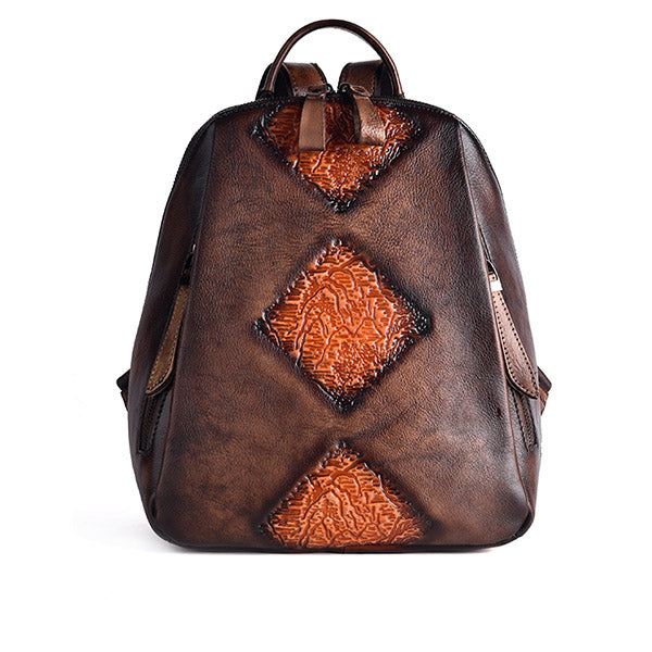 Womens Funky Brown Leather Backpack Purse Vintage Backpacks for Women