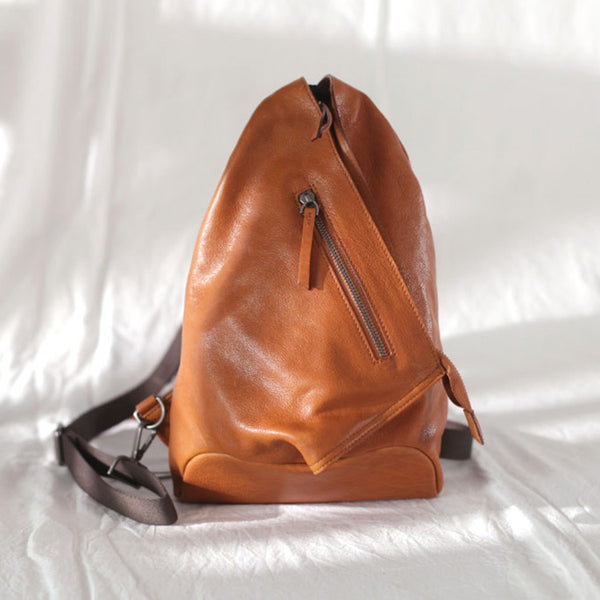 Funky Womens Brown Leather Backpack Purse Bookbag Purse Cool Backpacks for Women Chic
