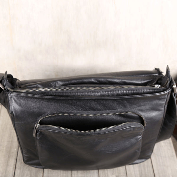 Fur Satchel Bag Black Soft Genuine Leather Messenger Bag Crossbody Bags for Women Men Handmade