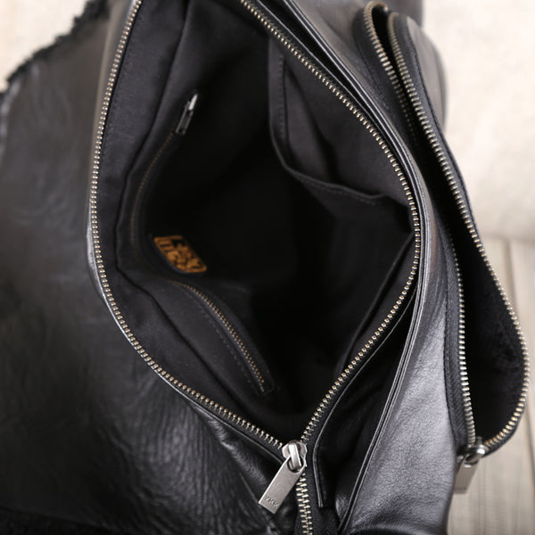Fur Satchel Bag Black Soft Genuine Leather Messenger Bag Crossbody Bags for Women Men chic