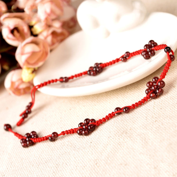 Garnet Beaded Braided Rope Anklet Handmade Jewelry Accessories Gift Women