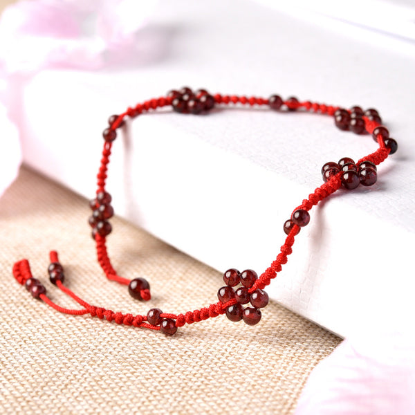 Garnet-Bead-Braided-Rope-Anklet-Handmade-Jewelry-Accessories-Gift-Women-cute