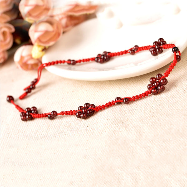 Garnet-Bead-Braided-Rope-Anklet-Handmade-Jewelry-Accessories-Gift-Women-january-birthstone