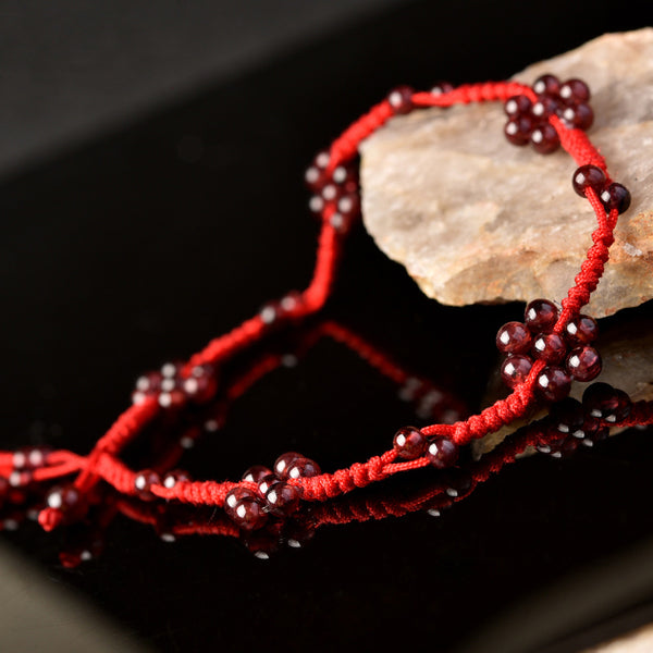 Garnet-Bead-Braided-Rope-Anklet-Handmade-Jewelry-Accessories-Gift-Women-january-birthstone