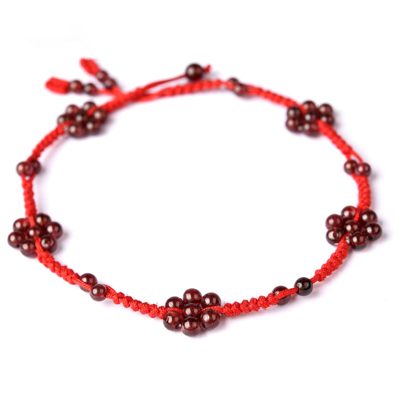 Garnet-Bead-Braided-Rope-Anklet-Handmade-Jewelry-Accessories-Gift-Women