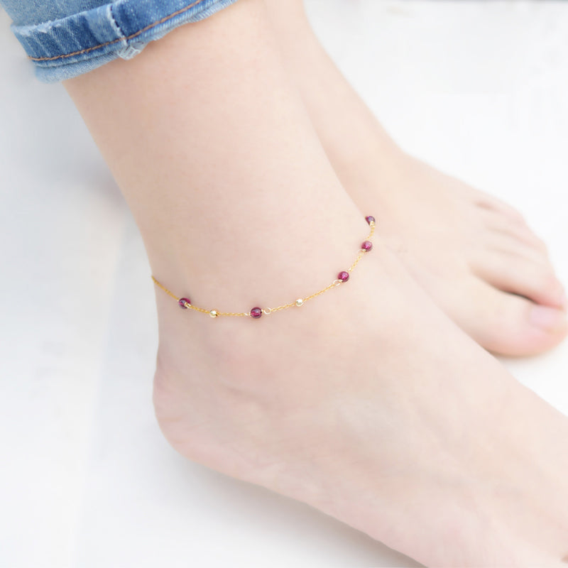 Garnet Bead Gold Anklet Handmade january birthstone Jewelry Accessories Women cute