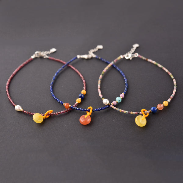 Garnet-Lapis-Lazuli-Tourmaline-Bead-Anklet-Handmade-Gemstone-Jewelry-Accessories-Gift-Women-beautiful