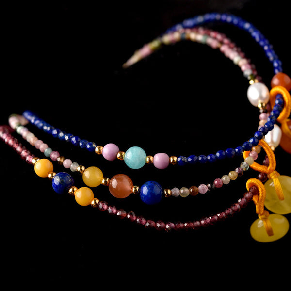 Garnet-Lapis-Lazuli-Tourmaline-Bead-Anklet-Handmade-Gemstone-Jewelry-Accessories-Gift-Women-cute