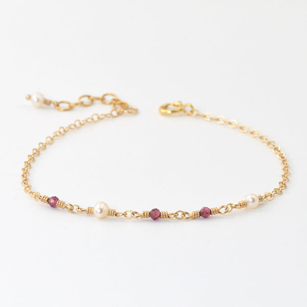 Garnet Pearl Bead Bracelet Gold Handmade Jewelry Accessories Women gift